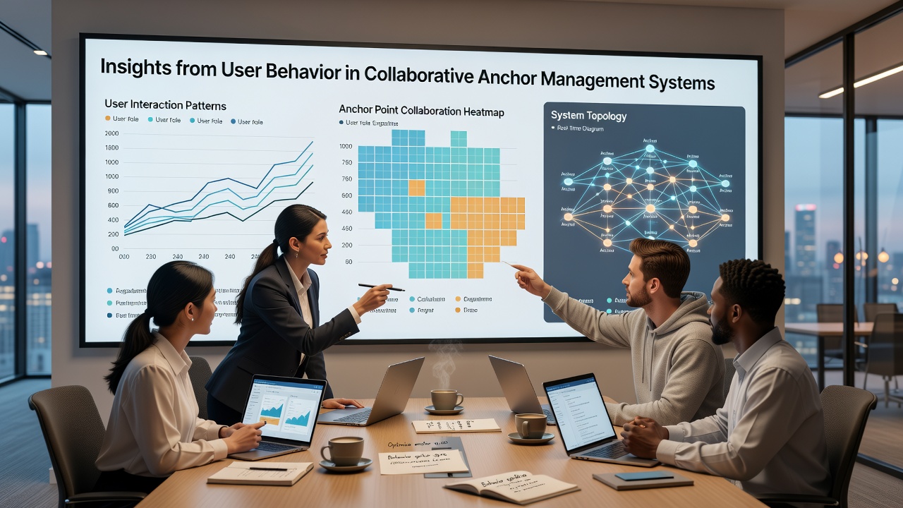 Heatmap visualization of user clicks and time spent on different collaborative features within an anchor management workspace