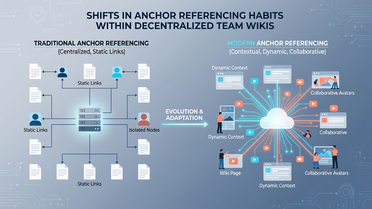 Team members collaborating on wiki content with visible anchor references highlighted