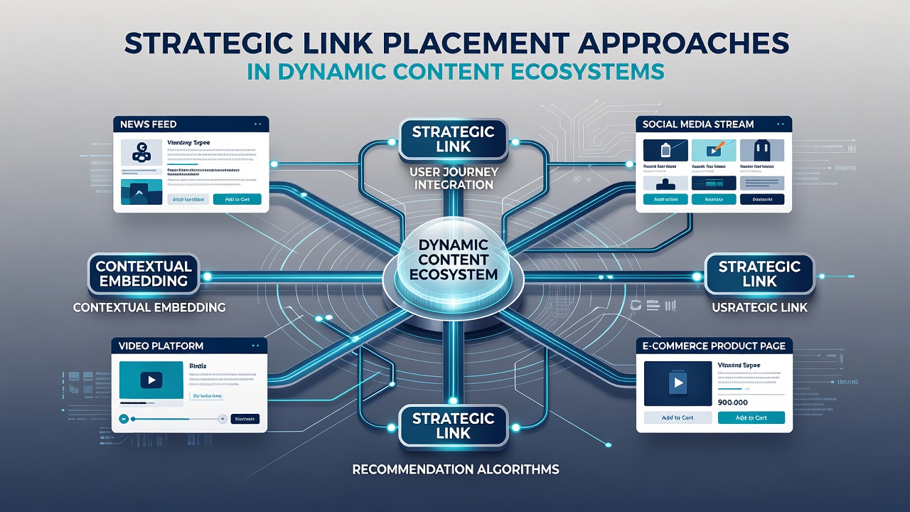 Diagram illustrating adaptive link positioning across modular content blocks and real-time data streams